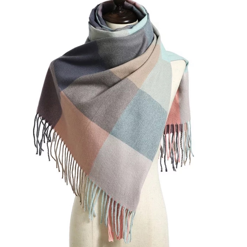 Classic Plaid Tartan Cashmere Scarf for Women Soft Check Tassel Scarves